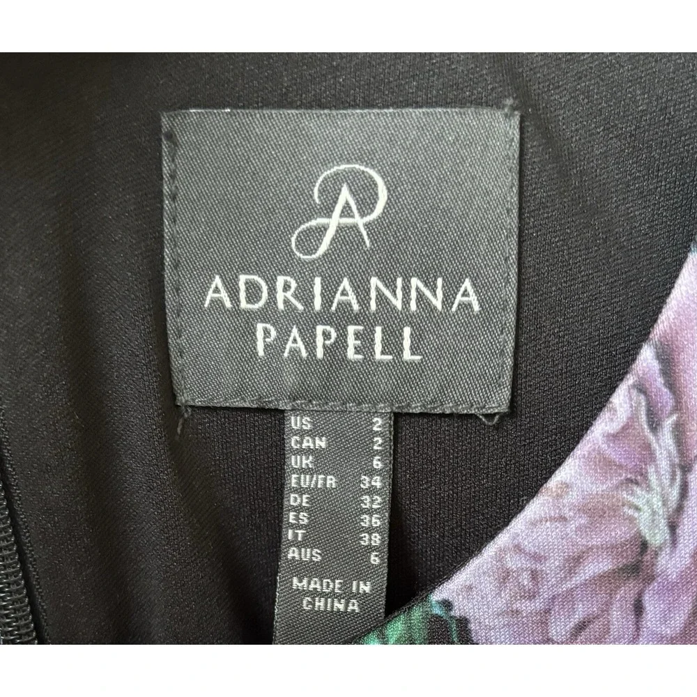 Adrianna Papell Black Multicolor‎ Floral Sheath Short Sleeve Dress Women's 2 - Picture 4 of 4